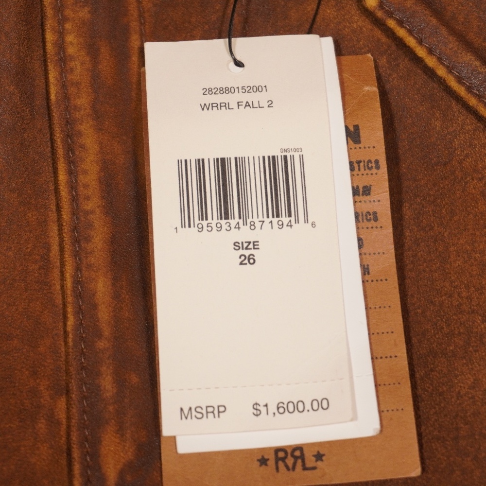 RRL Double RL Ralph Lauren Skinny Leather Cargo Pant Brown Leather 26 Brand New - Picture 7 of 16